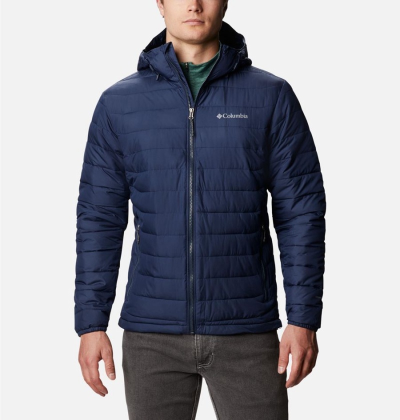 Navy Columbia Powder Lite Hooded Insulated Men\'s Puffer Jacket | 69031CFYD