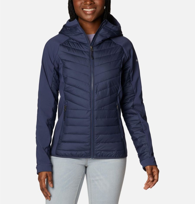 Navy Columbia Powder Lite Hybrid Hooded Women\'s Puffer Jacket | 67018SCRT