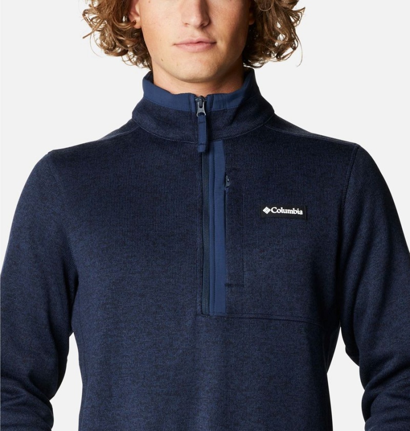 Navy Columbia Sweater Weather Fleece Half Zip Men's Pullover | 13097NPIF