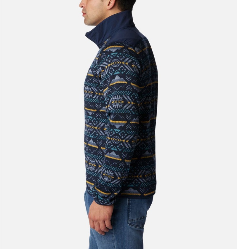 Navy Columbia Sweater Weather II Printed Fleece Half Zip Men's Pullover | 01542JNRS