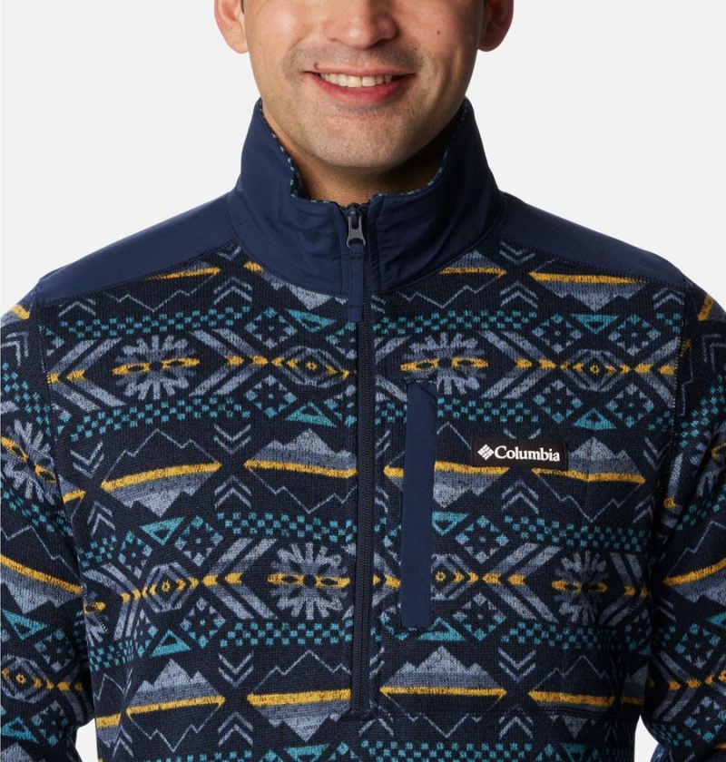 Navy Columbia Sweater Weather II Printed Fleece Half Zip Men's Pullover | 01542JNRS