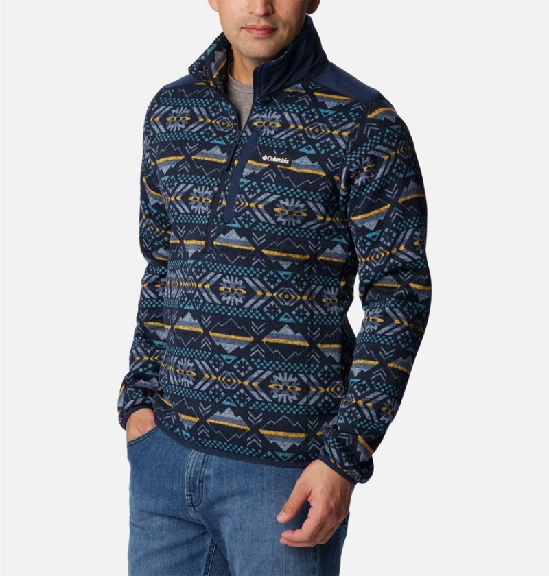 Navy Columbia Sweater Weather II Printed Fleece Half Zip Men's Pullover | 01542JNRS