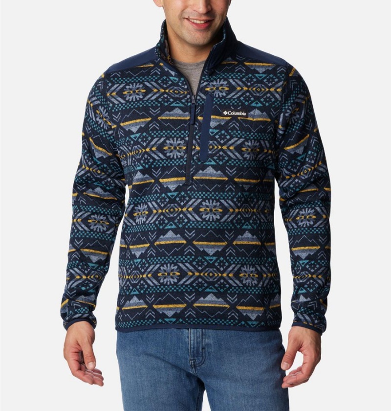 Navy Columbia Sweater Weather II Printed Fleece Half Zip Men\'s Pullover | 01542JNRS