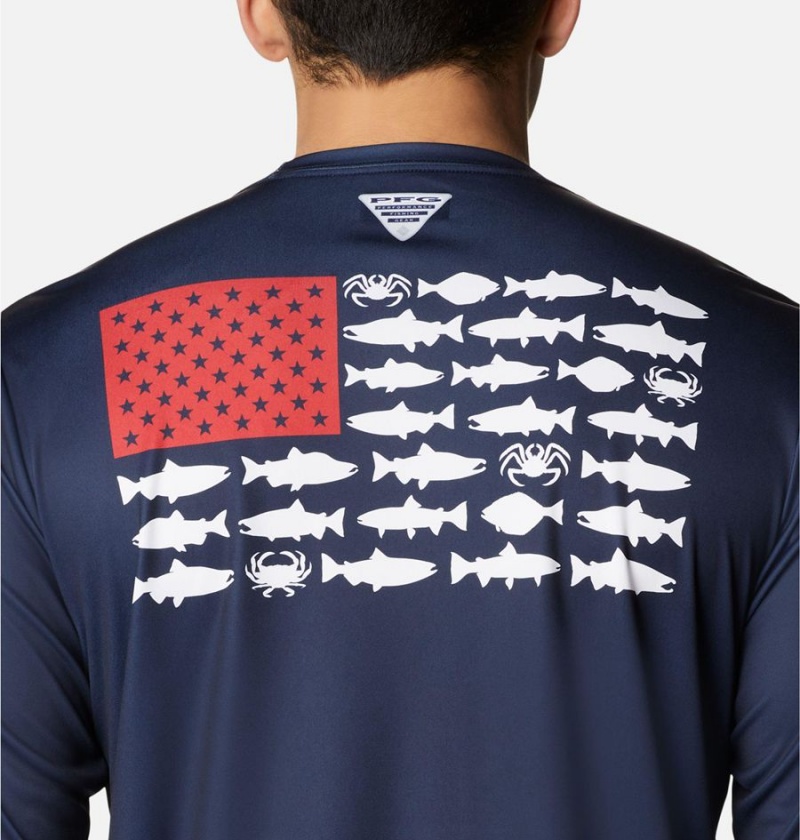 Navy Columbia Terminal Tackle PFG Fish Flag Long Sleeve Men's T-Shirt | 86179NQLC