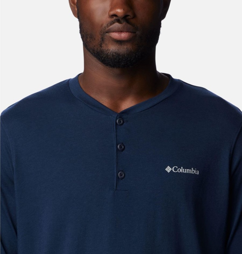 Navy Columbia Thistletown Hills Henley Men's T-Shirt | 43076IFEA