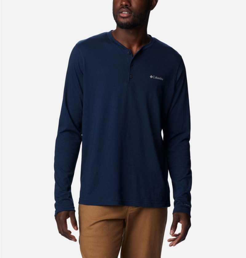 Navy Columbia Thistletown Hills Henley Men's T-Shirt | 43076IFEA