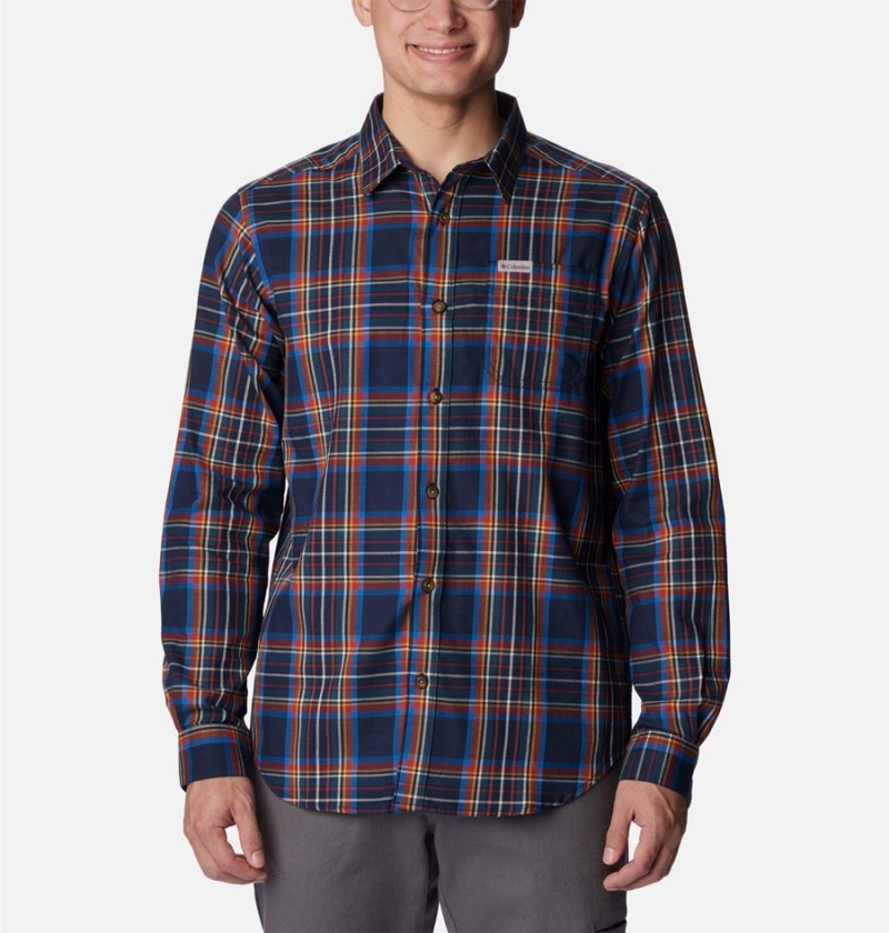 Navy Columbia Vapor Ridge III Long Sleeve Men\'s Shirt | 57910IGDX