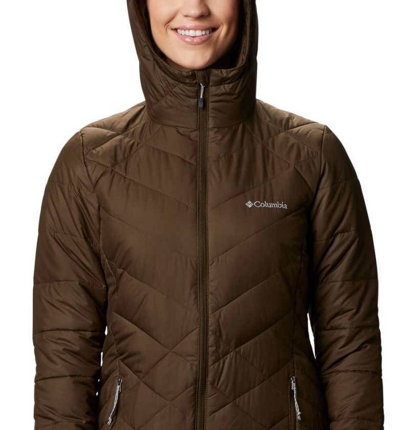 Olive Columbia Heavenly Long Hooded Women's Puffer Jacket | 84023VQZA