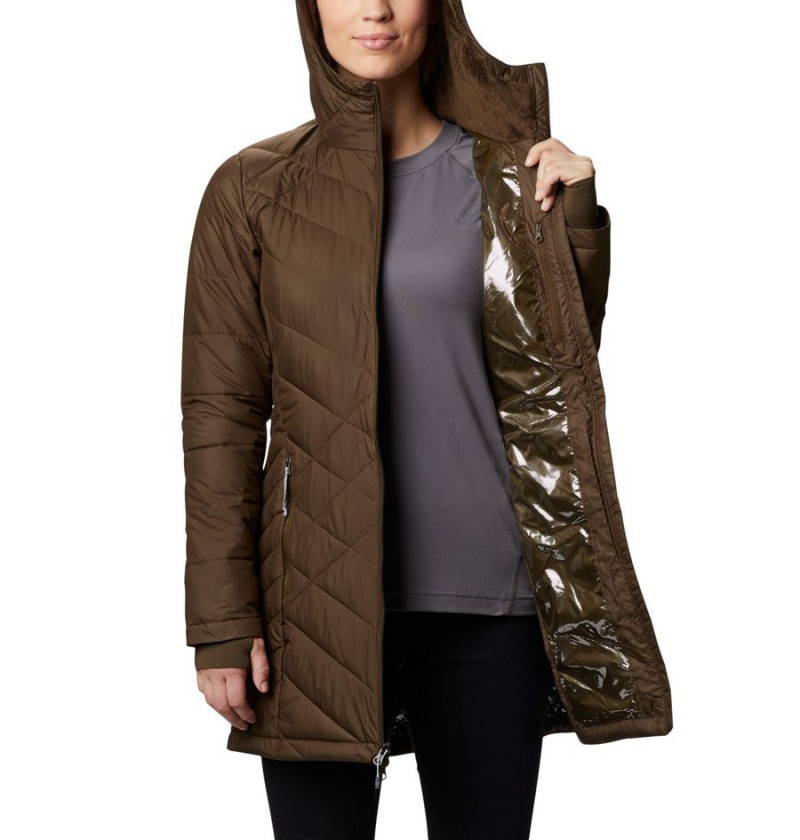 Olive Columbia Heavenly Long Hooded Women's Puffer Jacket | 84023VQZA