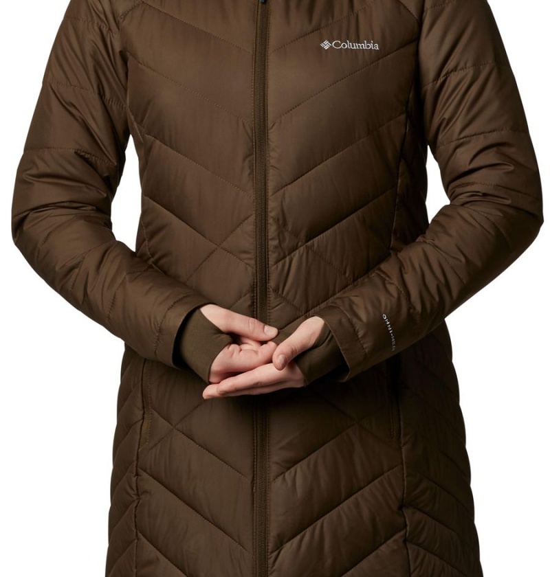 Olive Columbia Heavenly Long Hooded Women's Puffer Jacket | 84023VQZA