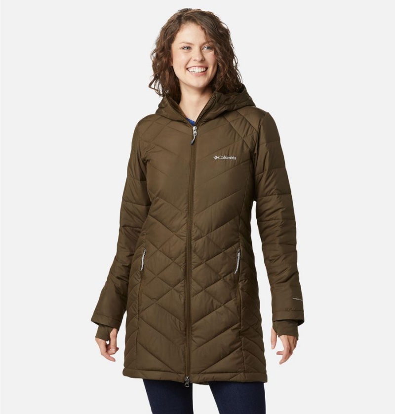 Olive Columbia Heavenly Long Hooded Women's Puffer Jacket | 84023VQZA