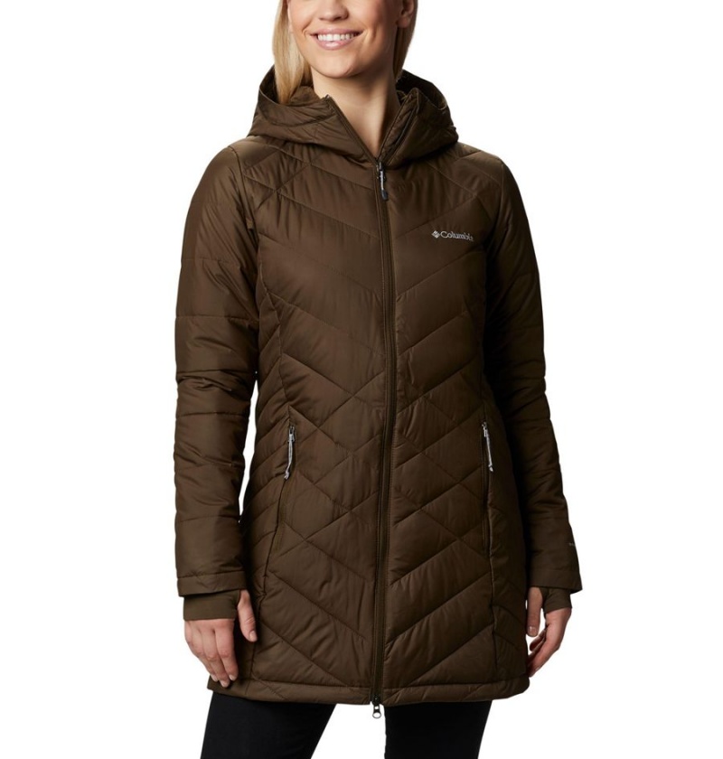 Olive Columbia Heavenly Long Hooded Women\'s Puffer Jacket | 84023VQZA