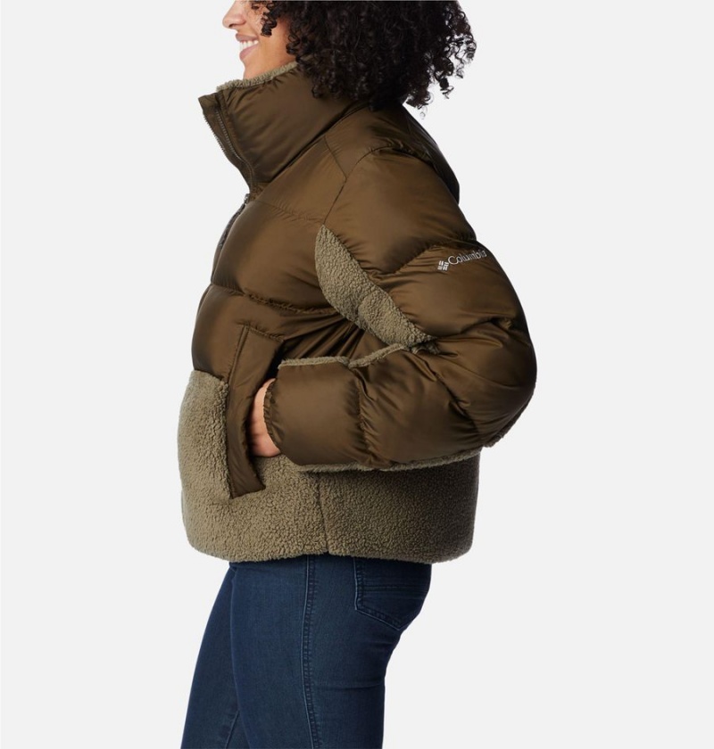 Olive Columbia Leadbetter Point Sherpa Hybrid Women's Puffer Jacket | 30726ZGMQ