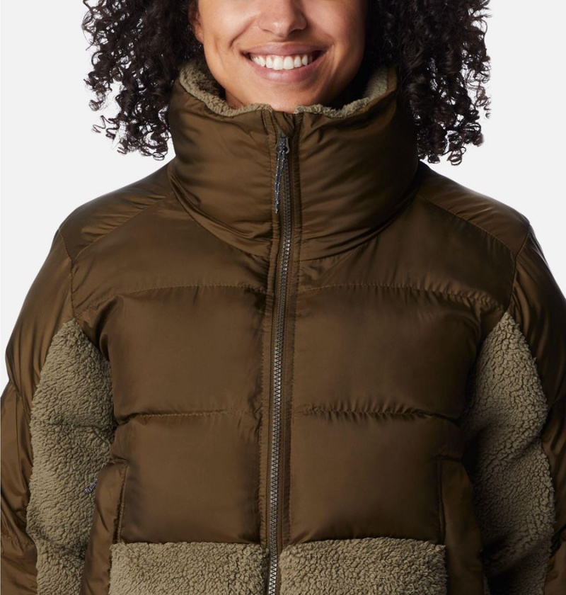 Olive Columbia Leadbetter Point Sherpa Hybrid Women's Puffer Jacket | 30726ZGMQ