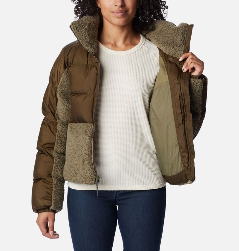 Olive Columbia Leadbetter Point Sherpa Hybrid Women's Puffer Jacket | 30726ZGMQ