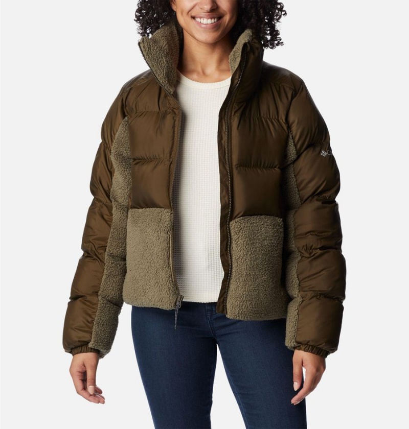 Olive Columbia Leadbetter Point Sherpa Hybrid Women's Puffer Jacket | 30726ZGMQ