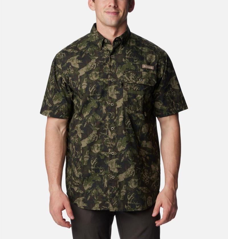 Olive Columbia PHG Super Sharptail Short Sleeve Men\'s Shirt | 73450QBUZ