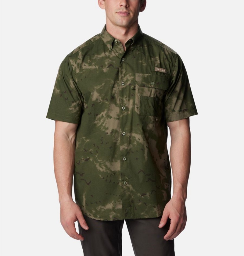 Olive Columbia PHG Super Sharptail Short Sleeve Men\'s Shirt | 52790GKXH