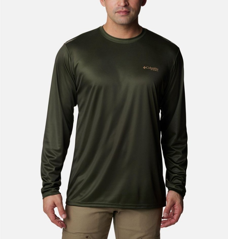 Olive Columbia PHG Terminal Shot Game Flag Long Sleeve Men's T-Shirt | 70849FLAE