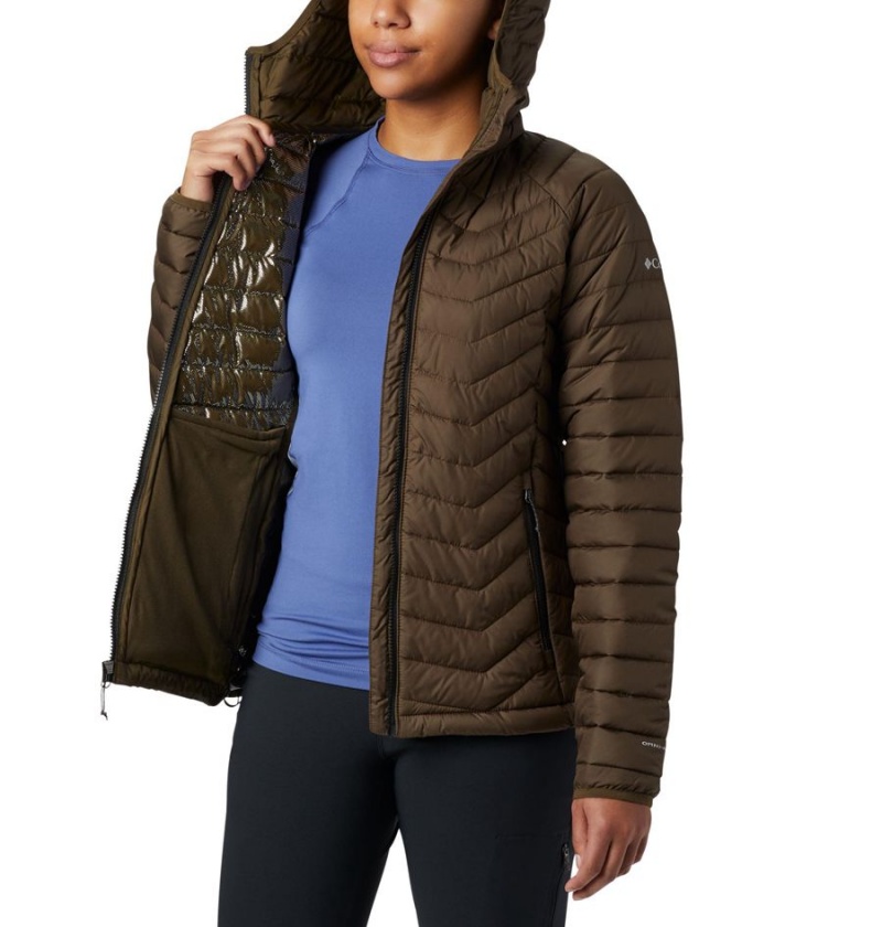 Olive Columbia Powder Lite Hooded Women's Puffer Jacket | 69021QAIK