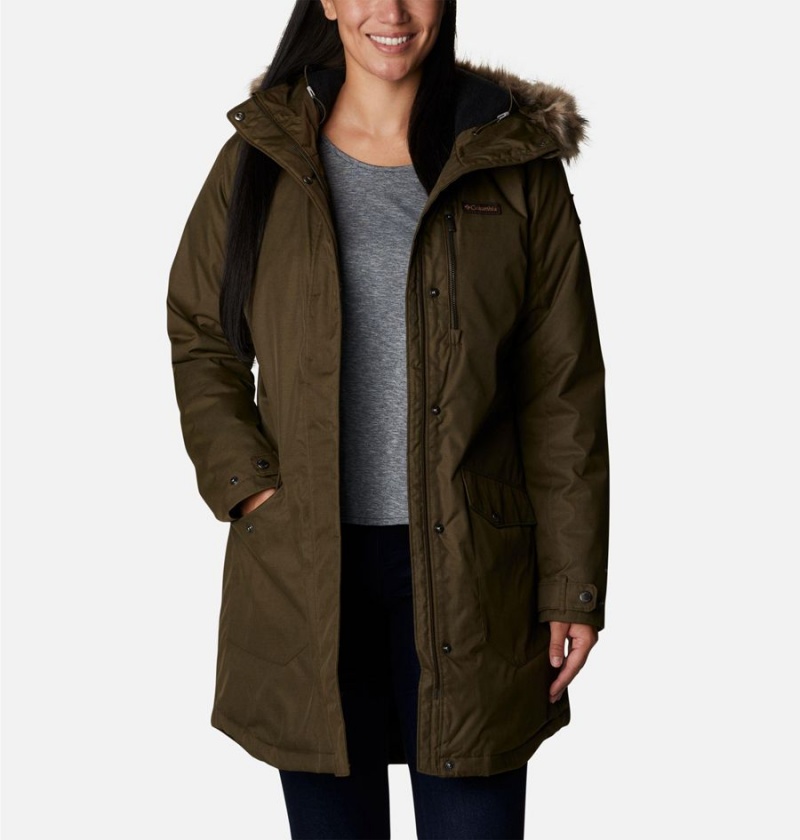 Olive Columbia Suttle Mountain Long Insulated Women's Coats | 59672CNFO