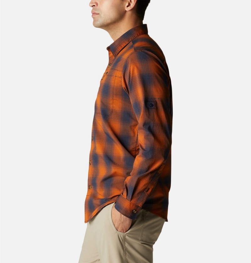 Orange Columbia Newton Ridge II Plaid Long Sleeve Men's Shirt | 51380QOXH