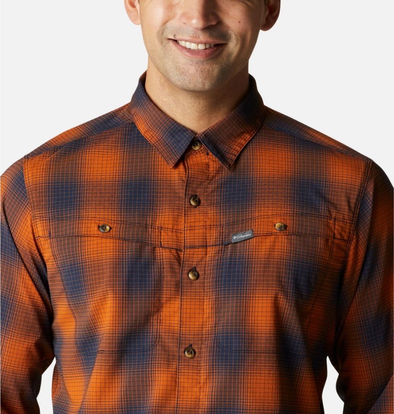 Orange Columbia Newton Ridge II Plaid Long Sleeve Men's Shirt | 51380QOXH