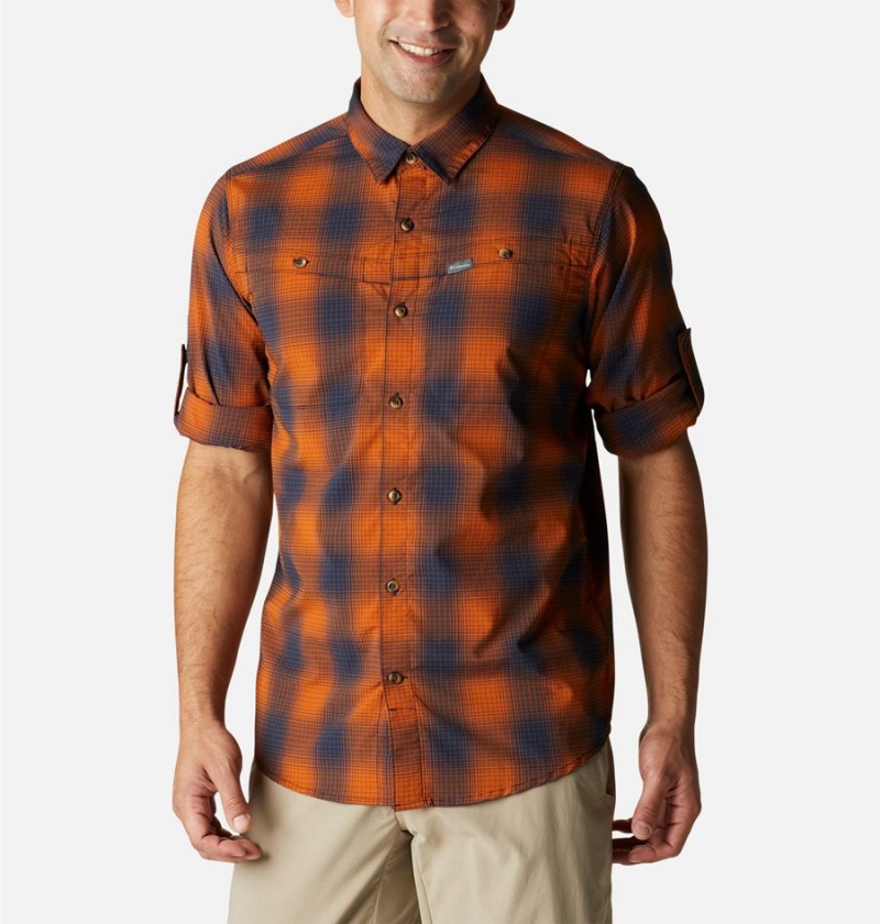 Orange Columbia Newton Ridge II Plaid Long Sleeve Men's Shirt | 51380QOXH