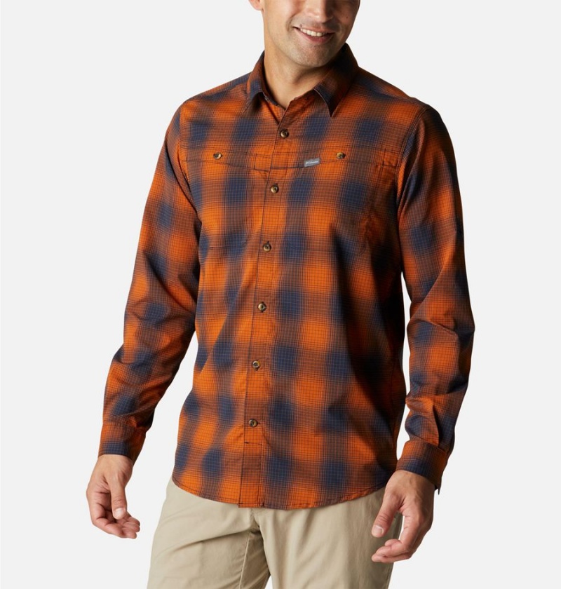 Orange Columbia Newton Ridge II Plaid Long Sleeve Men\'s Shirt | 51380QOXH