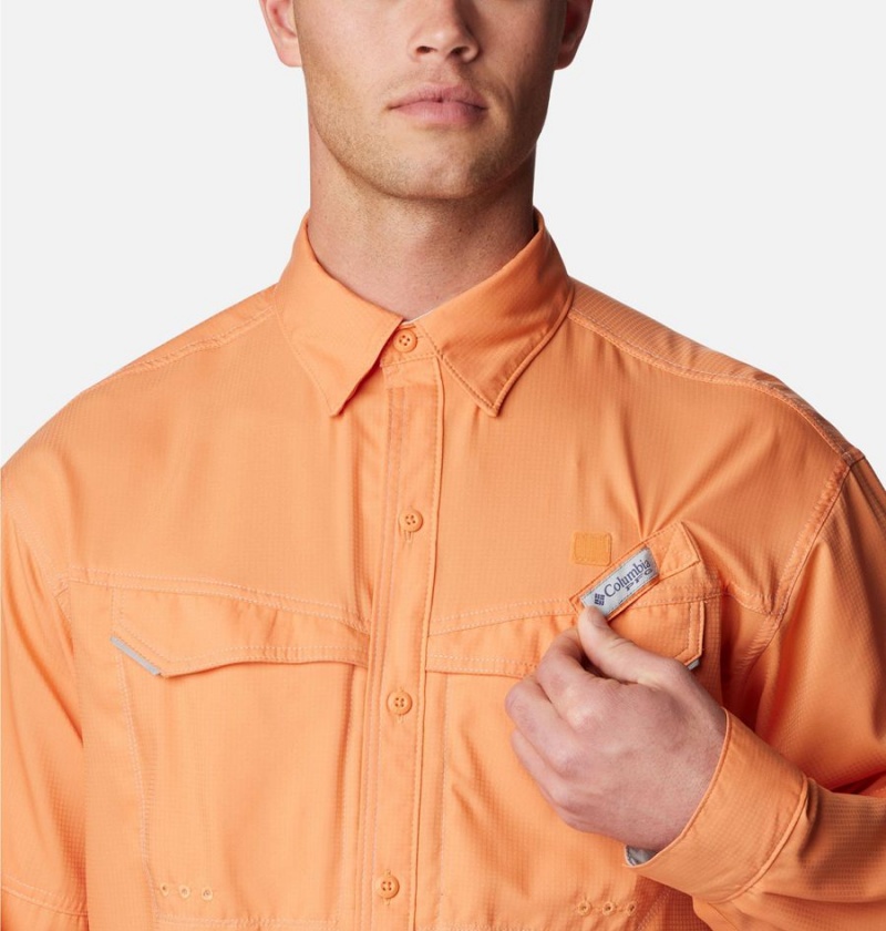 Orange Columbia PFG Low Drag Offshore Long Sleeve Men's Shirt | 56084WEJQ