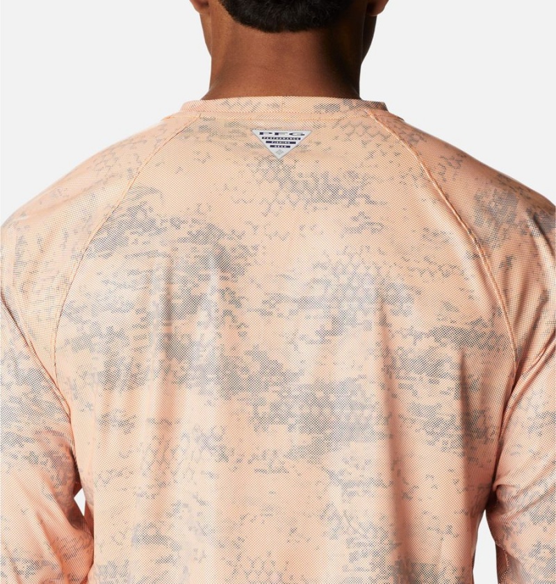 Orange Columbia PFG Terminal Deflector Printed Long Sleeve Men's T-Shirt | 21645JLVK