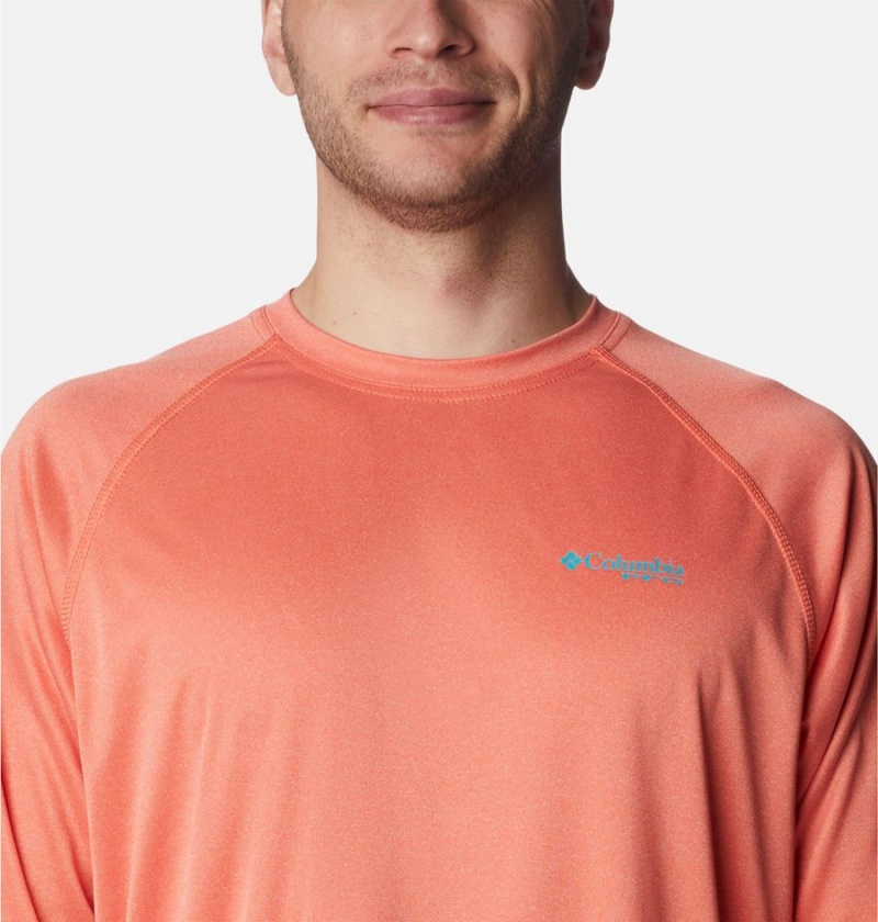 Orange Columbia PFG Terminal Tackle Heather Long Sleeve Men's T-Shirt | 83679UVYC