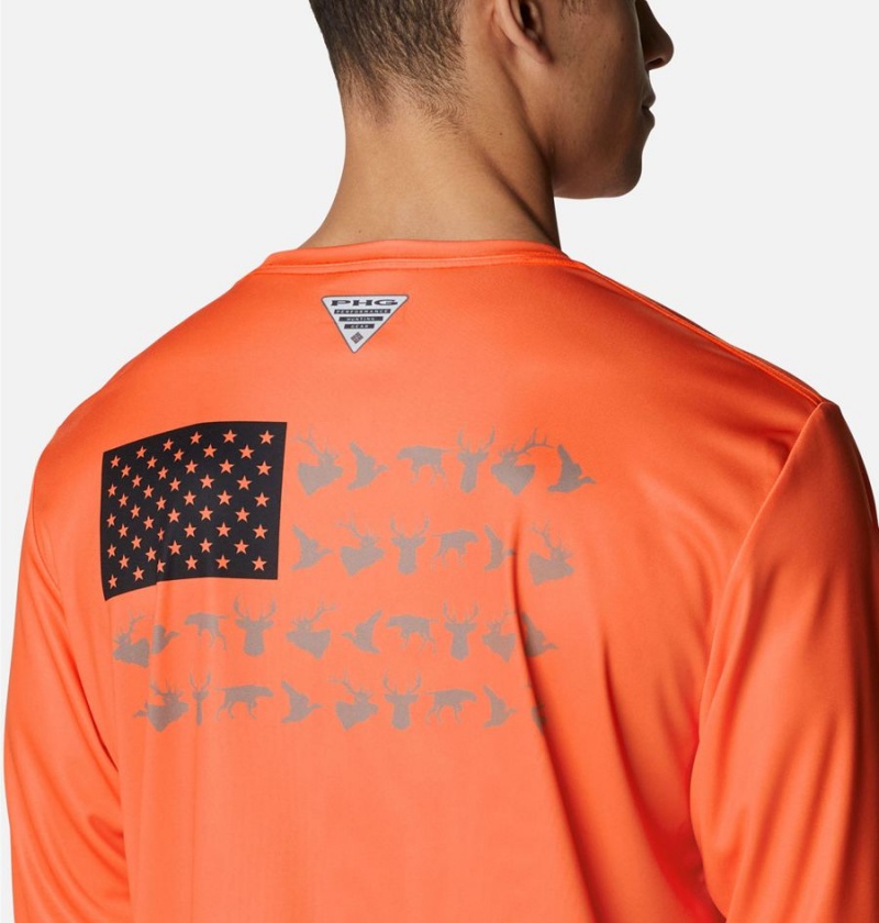 Orange Columbia PHG Terminal Shot Game Flag Long Sleeve Men's T-Shirt | 96237ZWFT