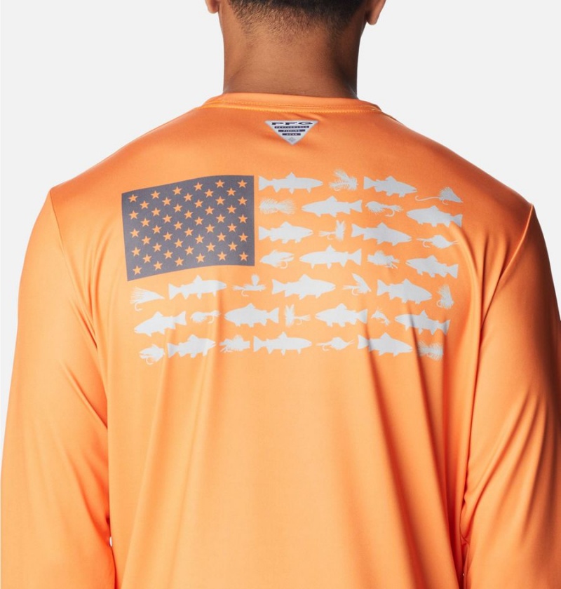 Orange Columbia Terminal Tackle PFG Fish Flag Long Sleeve Men's T-Shirt | 53107WKLT