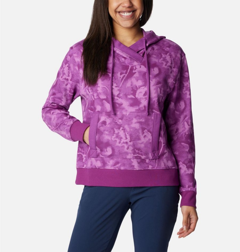 Purple Columbia PFG Slack Water French Terry Women\'s Hoodie | 73491YGJN