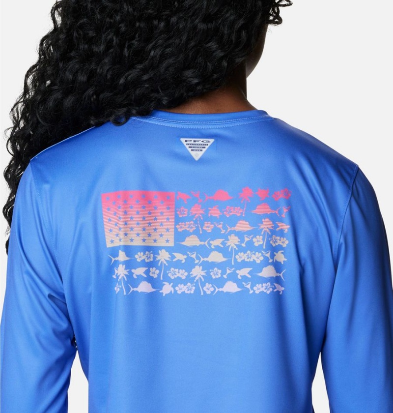 Purple Columbia Tidal PFG Fish Flag Long Sleeve Women's T-Shirt | 34916ZSUE