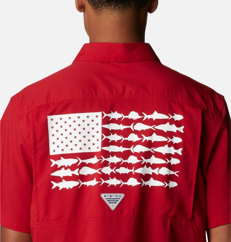 Red Columbia Collegiate PFG Slack Tide Camp - Arkansas Men's Shirt | 37952DPJF