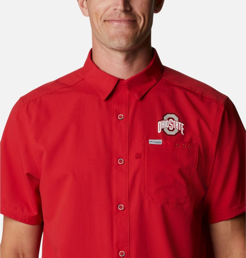 Red Columbia Collegiate PFG Slack Tide Camp - Ohio State Men's Shirt | 26714OJIY