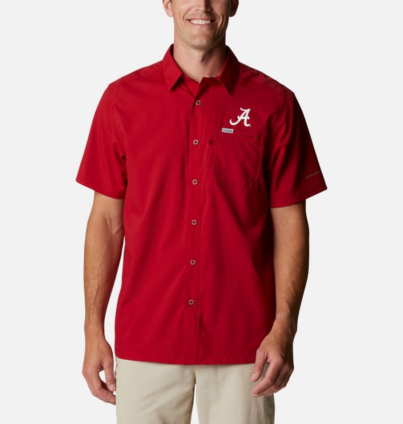 Red Columbia Collegiate PFG Slack Tide Camp - Alabama Men\'s Shirt | 85930VJIX