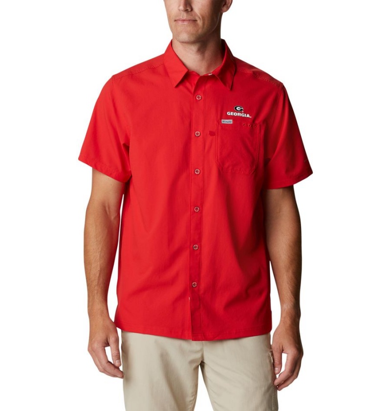 Red Columbia Collegiate PFG Slack Tide Camp - Georgia Men\'s Shirt | 43710PKCN