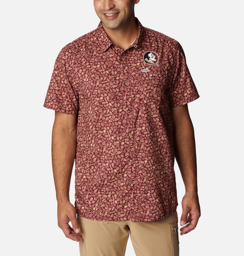 Red Columbia Collegiate PFG Super Slack Tide - Florida State Men\'s Shirt | 32059ANKJ