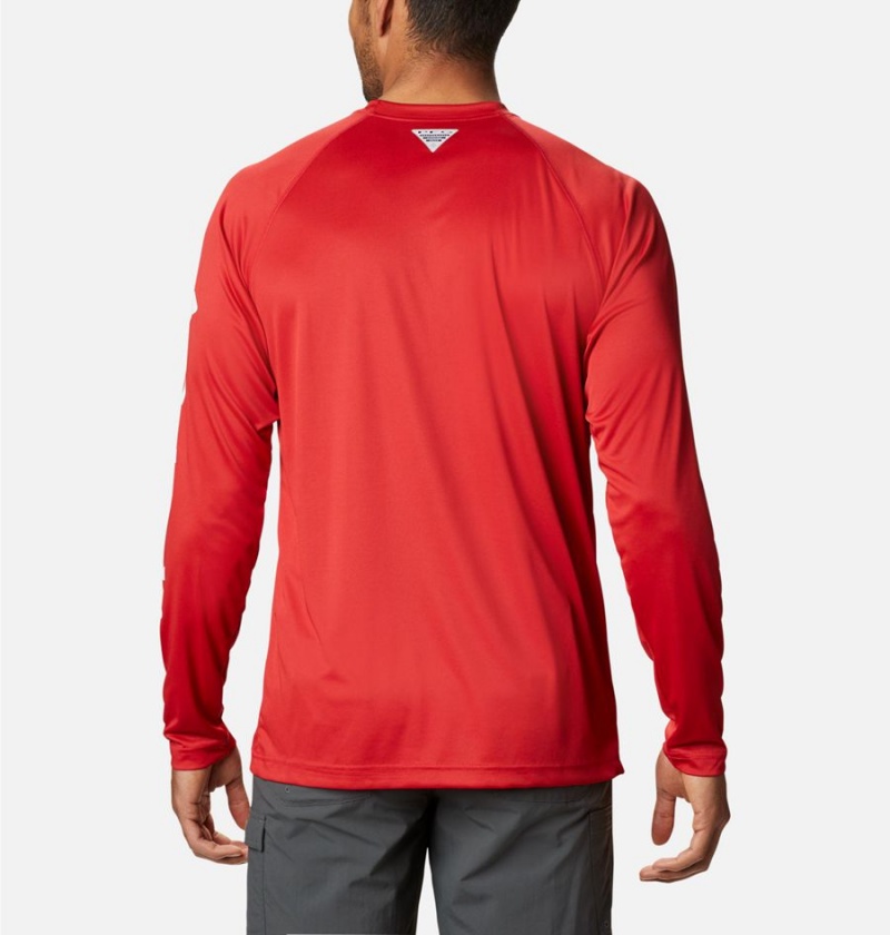 Red Columbia Collegiate PFG Terminal Tackle Long Sleeve - Ohio State Men's T-Shirt | 76289ZJQO