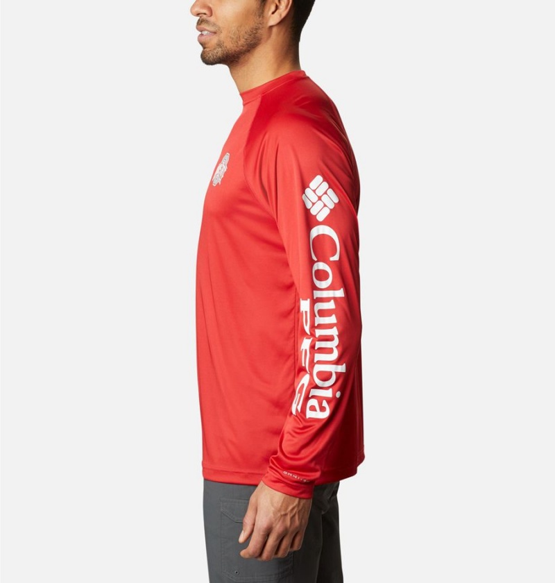 Red Columbia Collegiate PFG Terminal Tackle Long Sleeve - Ohio State Men's T-Shirt | 76289ZJQO