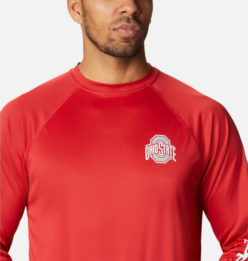 Red Columbia Collegiate PFG Terminal Tackle Long Sleeve - Ohio State Men's T-Shirt | 76289ZJQO