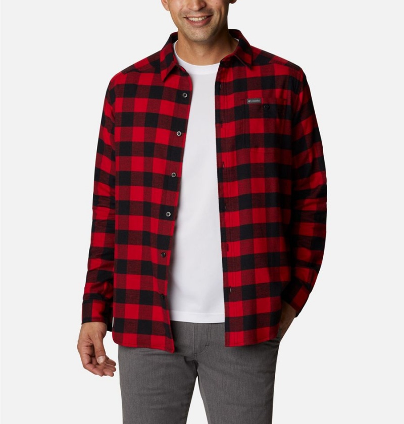 Red Columbia Cornell Woods Flannel Long Sleeve Men\'s Shirt | 28405HBFW