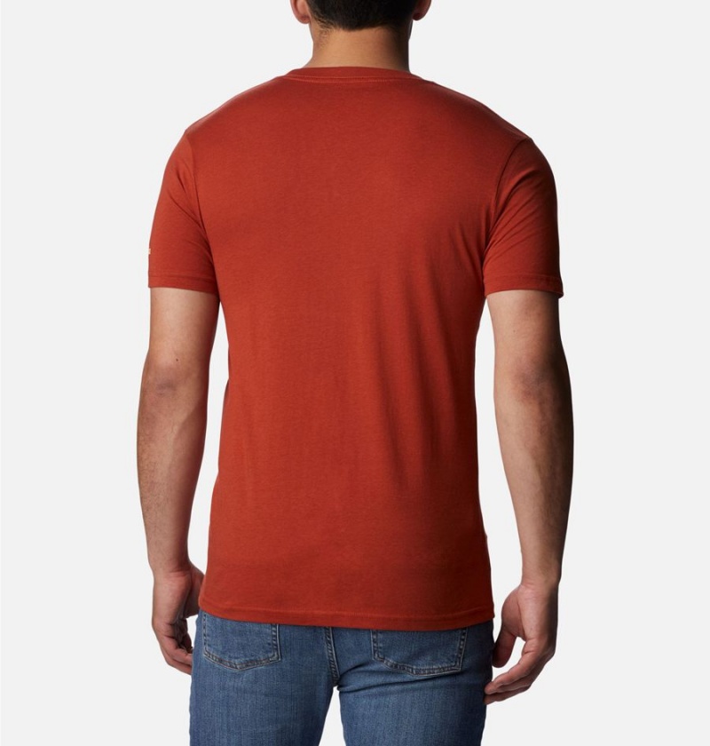 Red Columbia NP Yellowstone Graphic Men's T-Shirt | 81593XCSL