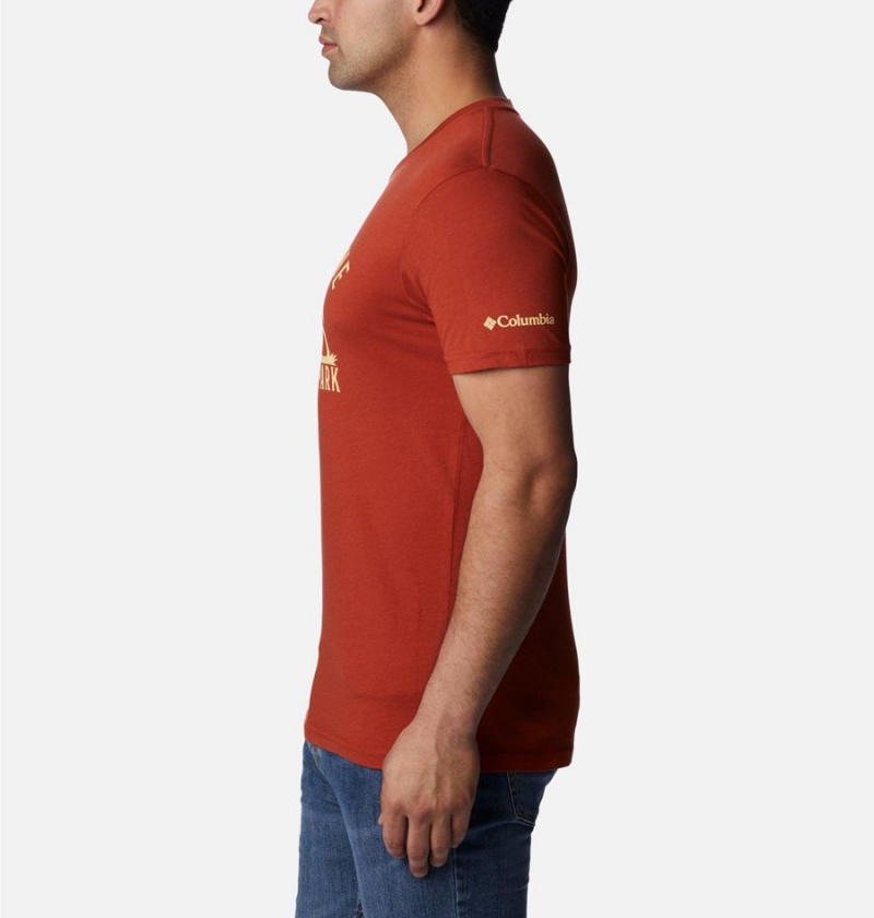 Red Columbia NP Yellowstone Graphic Men's T-Shirt | 81593XCSL