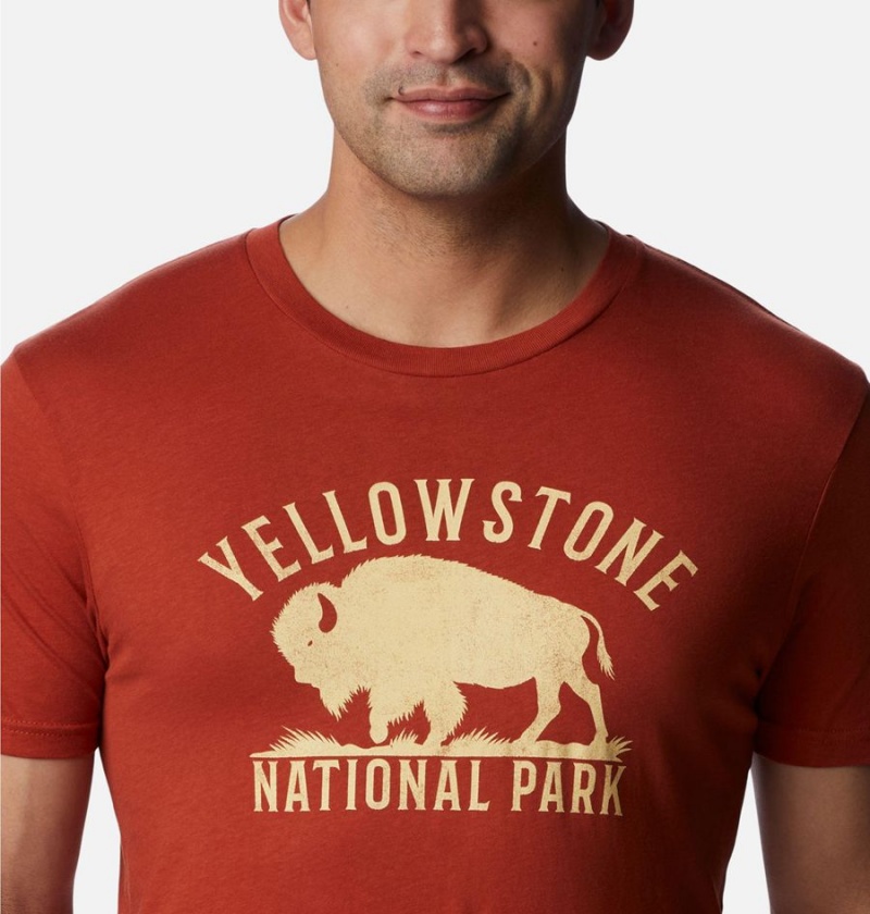 Red Columbia NP Yellowstone Graphic Men's T-Shirt | 81593XCSL