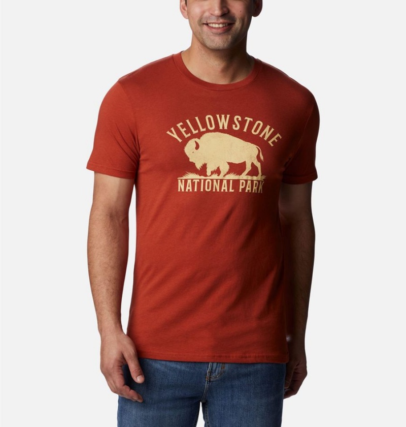 Red Columbia NP Yellowstone Graphic Men\'s T-Shirt | 81593XCSL