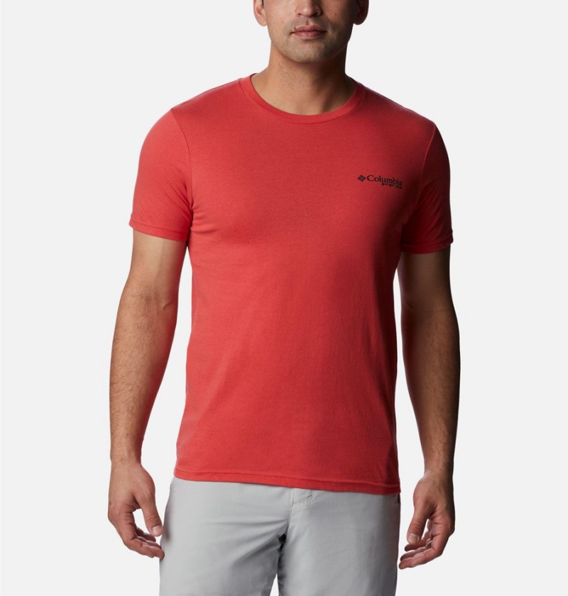 Red Columbia PFG Gharet Graphic Men's T-Shirt | 27640TFUG